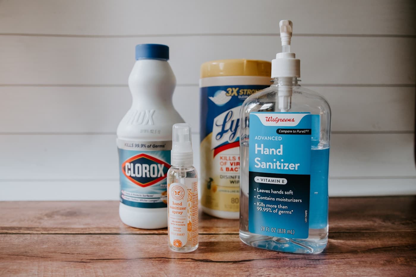 Disinfecting bleach, wipes, and hand sanitizer for professional sanitization